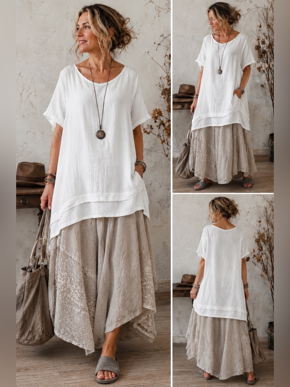 NWT Blue Fish Jasmine Cotton Gauze & Lawn Tiered White Cotton Tunic Lagenlook 1